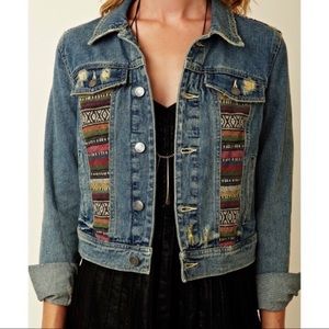 Free People Aztec Print Denim Jacket